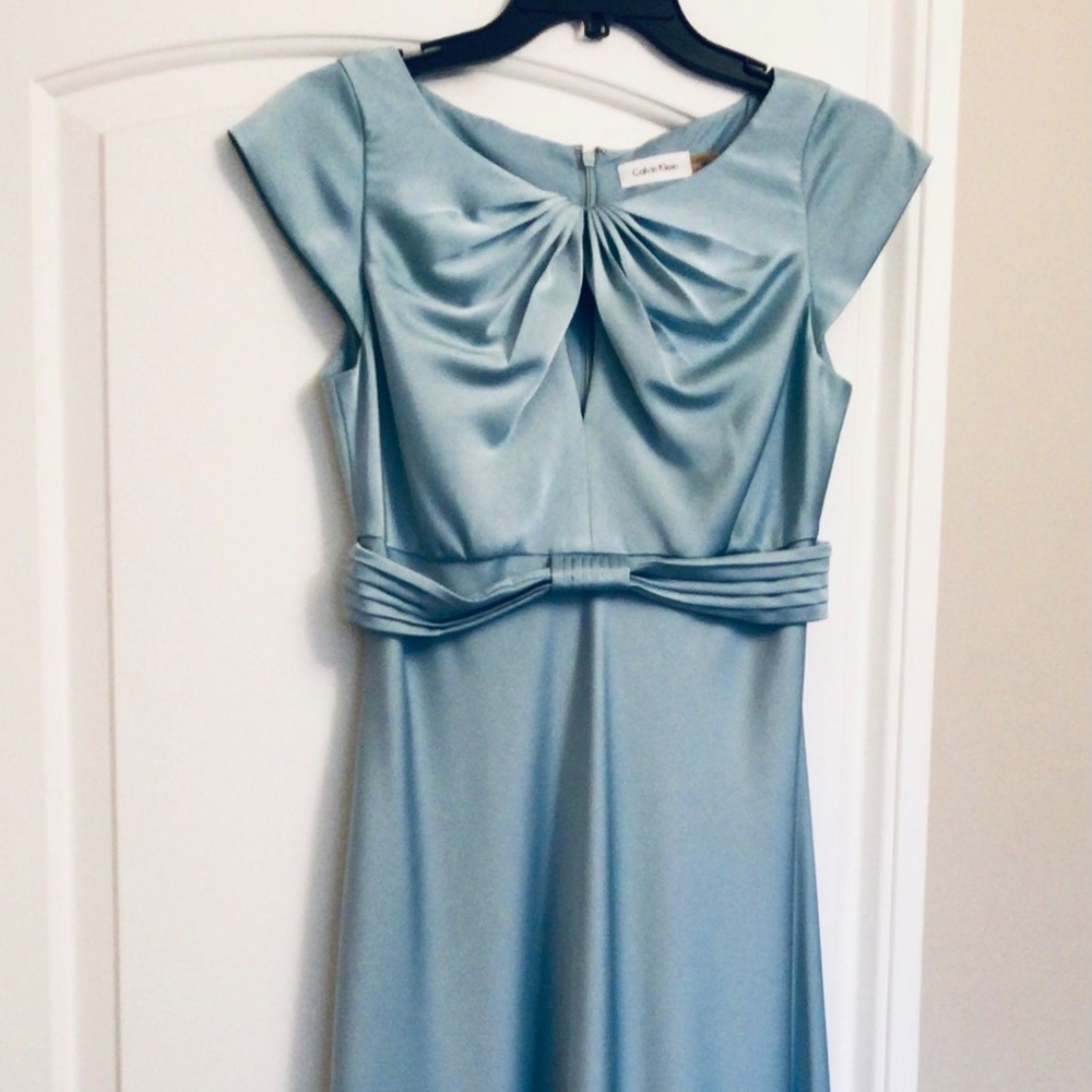 Satin Blue Seafoam Calvin Klein Formal/Cocktail Dress
